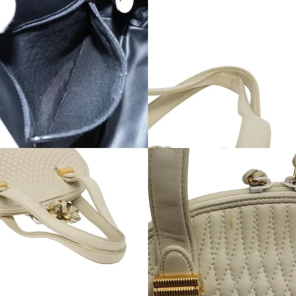 Bally Leather Handbag White Gold Cream